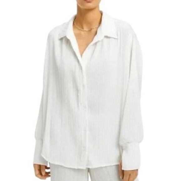 Good American Always Fits Plisse Button Down Shirt in White Size 5/6 1XL 2XL NWT - Picture 1 of 10